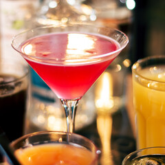 alcohol drinks on bar table on Friday party square