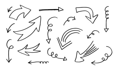 doodle design elements. hand drawn arrows isolated on white background. Vector illustration.