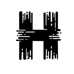 Letter H. Dry brush grunge lettering imitation. Vector design template.