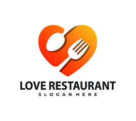 Heart With Spoon and Fork Restaurant Logo Design Inspiration