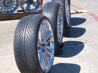 Tires and rims on display 