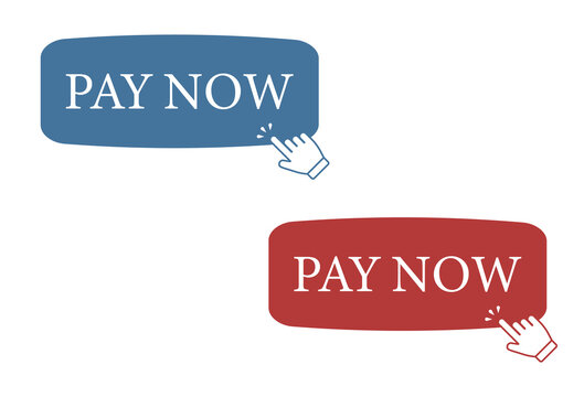 Red and blue button with text pay now and click. Vector image in flat style