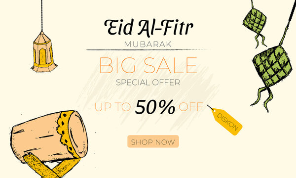 sales promotion on Eid al-Fitr with a hand-drawn design