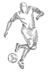 Fototapeta premium Drawing of man soccer player dominating the ball