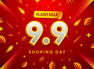 Global shopping world sales day poster on red background advertising sale banner template