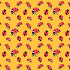 Seamless pattern with ladybugs.