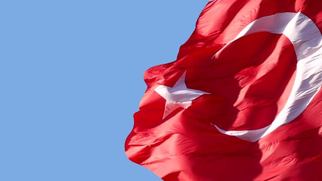 Turkish flag and child. April 23 National Sovereignty and children's day or 23 nisan cocuk bayrami of Turkey 4K background video with copy space.