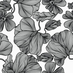 black and white seamless pattern with ornament of poppies, buds and leaves. monochrome wallpaper to cover the surface of any shape