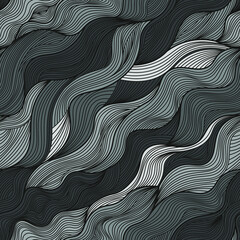 monochrome seamless vector pattern with long wavy leaves. gray abstract background