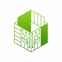 Fototapeta premium sophisticated modern logo design with a combination of building symbols and technology