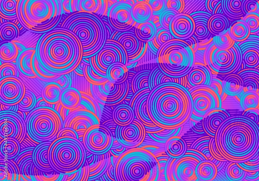 Aufkleber Abstract psychedelic background with circles and lines of various widths in retro optical illusion style.