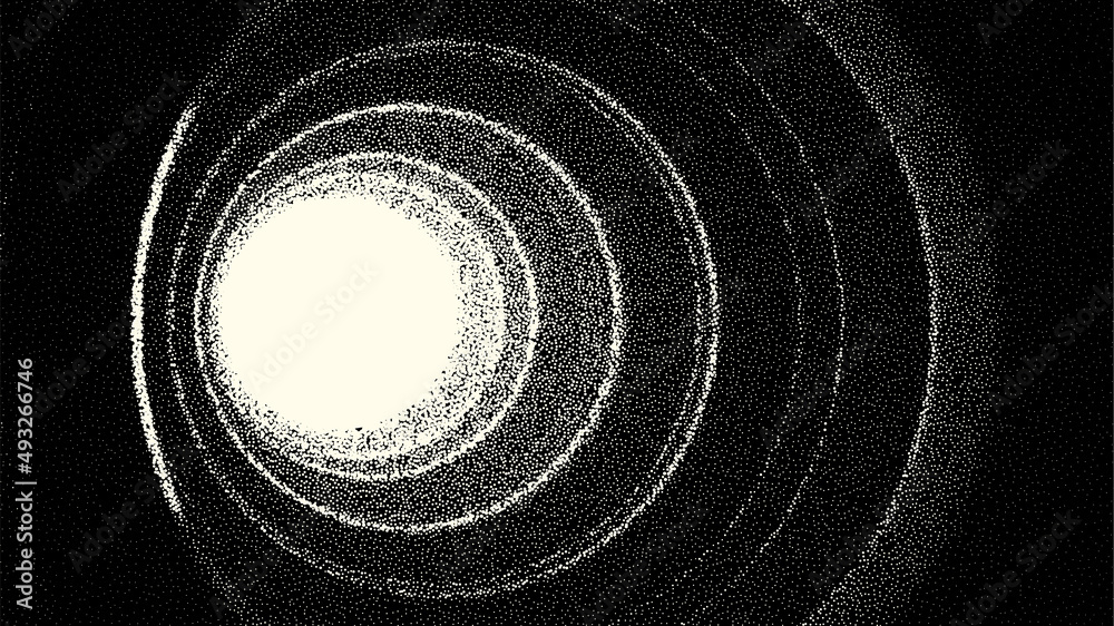 Aufkleber Retro styled docking corridor on space station or light at the end of tunnel concept for sci-fi poster or flyer. Gate or cave with dotwork style.