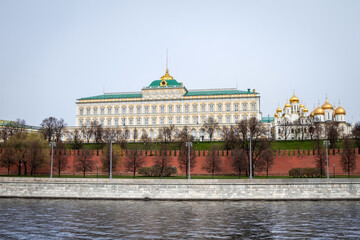 Covid-19, quarantine in Moscow, coronavirus in Russia. Empty streets without people. The Grand Kremlin Palace