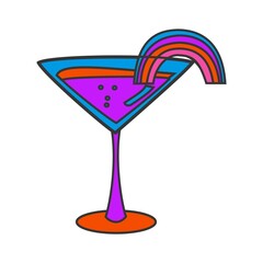 Coctail and rainbow Psychedelic element Flat vector illustration on white background