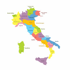 Italy regions map isolated on white background. Cartography map of Italian regional administrative borders. Vector stock