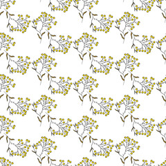Vector seamless half-drop pattern, with leaves and bud