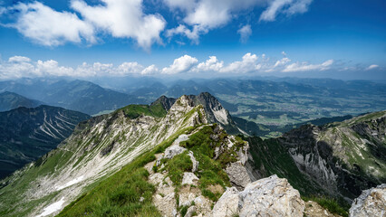 Panoramic view from Nebelhorn in Oberstdorf Allgäu Bavaria Germany - Beautiful Alps with lush...