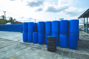 Oil barrels blue or chemical drums