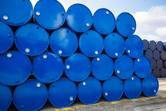 Oil barrels blue or chemical drums