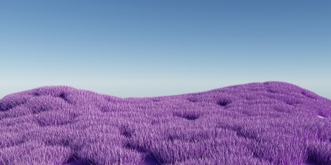 Purple Grassy Land And Blue Sky 3d Illustration
