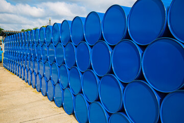 Oil barrels blue or chemical drums