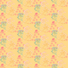 Vector seamless half-drop pattern, with leaves and bud