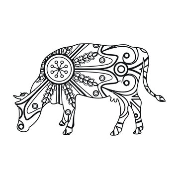 Mandala cow coloring page for kids