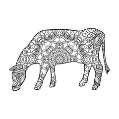 Mandala cow coloring page for kids