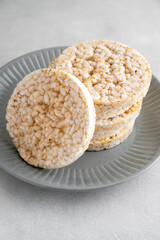 Pile of puffed rice cakes, dieticgalettes. Crunchy crispbread