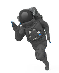 astronaut explorer is running on white background side view