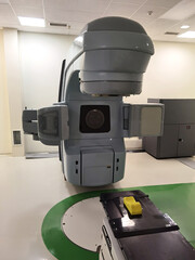 Medical advanced linear accelerator in oncological cancer therapy in a modern hospital. Vertical...
