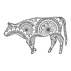 Mandala cow coloring page for kids