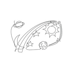 Simple Space Single Planet Line Art