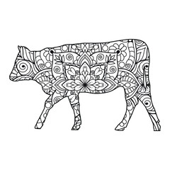 Mandala cow coloring page for kids