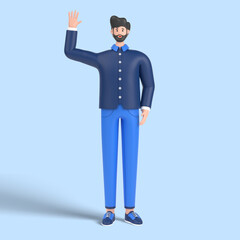 3d male character saying hello with waving hand