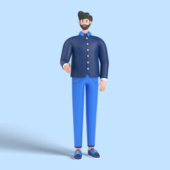 3d male character giving his hand for handshake to partner 