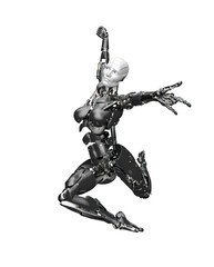 amazing robot is doing a swing spider pose