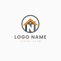 Simple Modern House Logo Letter N
