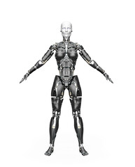 amazing robot in a pose on white background