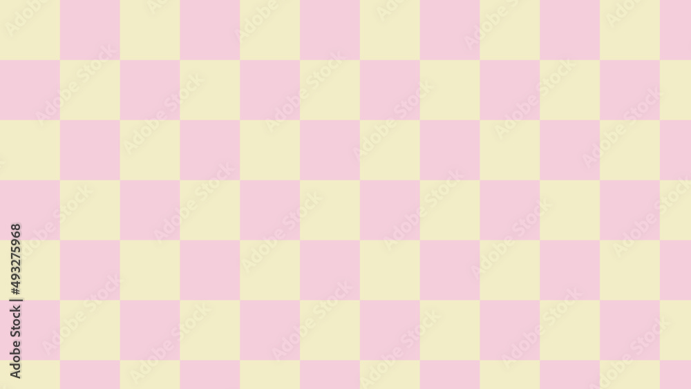 Wall mural pink and yellow checkered, gingham, plaid pattern background, perfect for wallpaper, backdrop, postcard, background