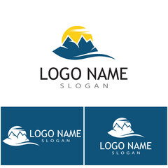 Fototapeta na wymiar Simple Modern Mountain Landscape Logo Design Vector, Rocky Ice Top Mount Peak Silhouette
