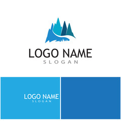 Simple Modern Mountain Landscape Logo Design Vector, Rocky Ice Top Mount Peak Silhouette