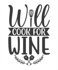 YOU COOK, I WILL DRINK WINE. VECTOR HAND LETTERING TYPOGRAPHY ABOUT FOOD