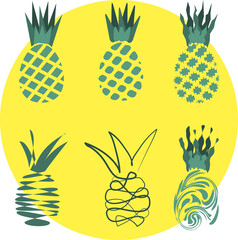 Fototapeta premium Icons set with hand abstract drawing pineapples