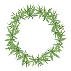 Beautiful tender watercolor wreath with different  cannnabis.