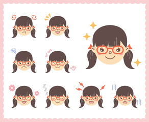 女性の喜怒哀楽の感情　顔アイコン　セット1