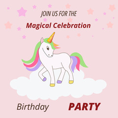 Cute unicorn birthday invitation