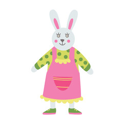 Funny bunny or rabbit girl. Hand drawn flat vector illustration. Great for Easter greeting cards.