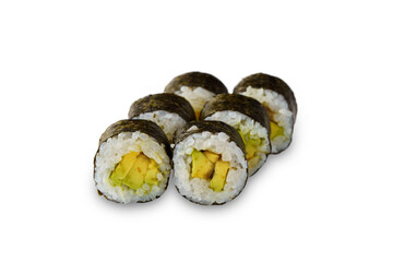 Sushi roll maki with avocado. Isolated on white background