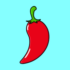 Cute funny chili pepper. Vector hand drawn cartoon kawaii character illustration icon. Isolated on blue background. Chili pepper character concept